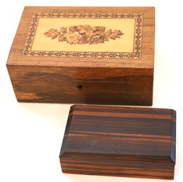 Vintage Handmade Inlaid Wood Box Includes Smaller Box