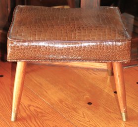 Vintage Stool With Mcm Style Legs With Brass Tips By Nova Products Corp With A Faux Alligator Like Printed