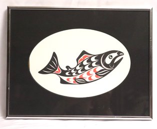 Native Canadian Haida Artwork Of Spring Salmon By Beau Dick, In Chrome Frame.