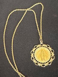 14K YG FANCY RELIGIOUS MEDAL ON 17.5 INCH FINE LINK NECKLACE