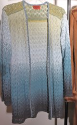 Missoni Made In Italy Lightweight Long Sleeve Sweater In Graduated  Shades Of Blue.