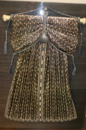 JAPANESE GOLD AND BLACK SPARKLING BEADED DRESS CAPE IN LUCITE SHADOWBOX FRAME