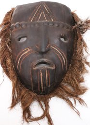 Vintage Zaire Tribal Mask Hand Carved From Wood