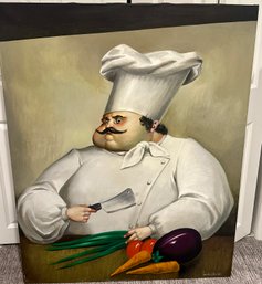 FABULOUS LEANDRO VELASCO PAINTING OF WHIMSICAL CHUBBY CHEF IN STYLE OF BOTERO 40 X 50