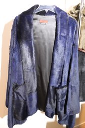 Unique Italian Blue And Black Natural Fur Blazer Style Coat Size 10.
