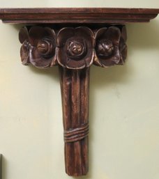 Vintage Carved Wood Wall Sconce With Floral Accents