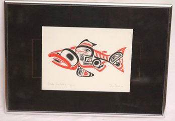 Native Canadian Haida, Salmon Print, Signed Bill Reid, 1974.