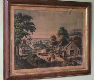 Antique Framed Print 1857 View On Long Island NY Original Artwork By F. Palmer Lith By Currier & Ives NY