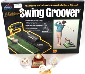 Vintage Dennco Good Sports Electronic Swing Groover 1994, Waterford Crystal Golf Ball Paperweight And More.