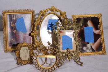 Collection Of Ornate Antique Brass Picture Frames In Assorted Sizes