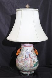 Vintage Chinese Oxblood Deer Lug Vase Lamp