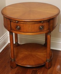 Pair Of Century Furniture Round Side Tables With Pull Out Shelf.