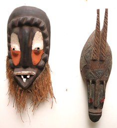 Vintage Hand Carved Wood Bambara Mask Looks To Be Nigerian & Carved Wood Mask From Kenya