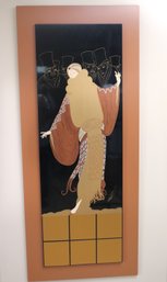 Large Tall Vintage Signed Erte Wall Panel On Painted Wooden Board.