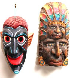 2 Hand Carved Wood South American Tribal Mask One Piece Is Made In Peru , Painted Demon Mask, Hamma Megra