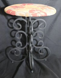 Vintage Wrought Iron Stool With Custom Floral Tapestry Fabric
