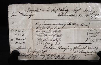 Antique Ship Imports Signed And Dated Document, Philadelphia 1789