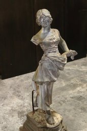 Large Vintage Cast Metal Garden Statue, Please Note One Arm Is Detached And Will Need Repair