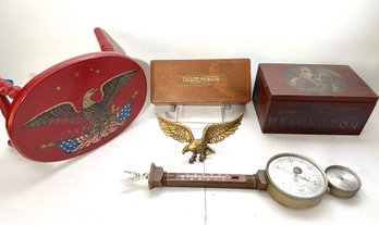 Vintage Lot Includes Air Guide Barometer With Eagle Finial, Taylor-Hobson Leicester-England Wood Box And More.