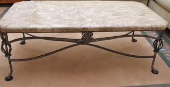 Ornate French Style Wrought Iron And Marble/ Veneer Rectangular Coffee Table