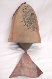 Rare Paolo Soleri Ceramic Bell Wind Chime With Copper Chime And A Signed Turned Wood Vase