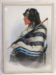 Print Of Native American Warrior In White Wooden Frame