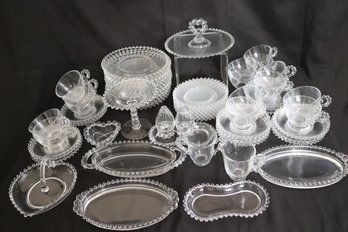 Imperial Glass Candlewick Luncheon Set With Plates, Cups, Saucers, And Many Other Pieces.
