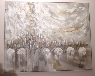 Large Framed City Vibes Style Painting Signed By The Artist 61 X 49 Inches