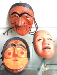 Traditional Vintage Korean Mask, Includes 2 Pieces Made From Wood & One Piece From Papier Mache