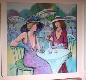 Late 1980s Era Painting On Canvas Signed Crosse, Of Elegant Ladies Who Lunch