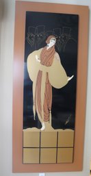 Large Vintage Signed Erte Wall Panel On Painted Wooden Board.