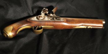 British Tower Flint Lock Pistol Reproduction With Brass Accents