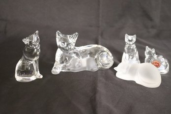 Lenox And Gorham Crystal S/P Cats, And 1 Frosted Glass Cat.