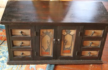 Vintage Hand Painted MCM Wood Cabinet/jewelry Chest
