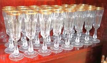 24 Elegant Etched Champagne Glasses With Gold Rim