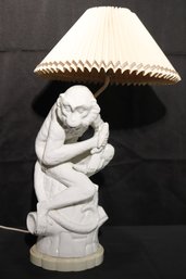 Vintage Gilbert Light Ceramic Lamp Depicts A Monkey Enjoying A Snack