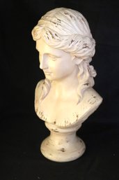 Decorative Classic Greek Resin Bust Sculpture With An Antiqued White Finish And Distressed Markings