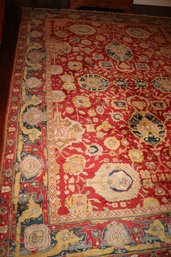 Rich Handmade  Rug In Red, White And Yellow Tones With Blue Detailing.