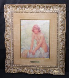 Lucien Boulier Nude Painting In An Ornate Carved Wood Frame