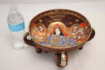 Satsuma Hand Painted Bowl With Goddess And Elephants
