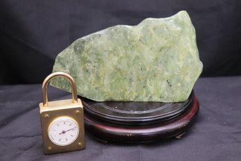 West Germany Lock Shaped Desk Clock And Polished Stone Piece