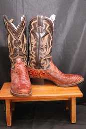 Justin Cowboy Boots Style 6016 Size 8.5 D Made In The USA, Includes A Decorative Wood Bench