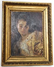 Antique Oil Painting Of Elegant Woman In Ball Gown Signed By Artist & Stamped On Back.