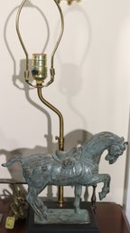 Vintage Patinated Tang Horse Lamp Conversion Signed On The Base