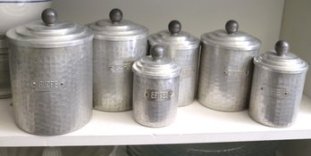 Vintage French Hammered Aluminum 6-piece Canister Set Ca. 1950s Sizes 5-7