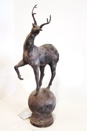 Heavy Cast Metal Wild Stag Sculpture 36 Inches Tall