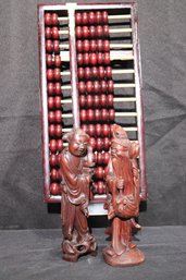 Vintage Chinese Wiseman, Wood Abacus And Includes Carved Wood Chinese Figures