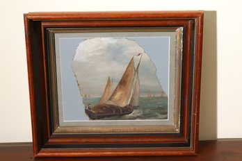 Vintage Sailboat Watercolor Painting In Frame