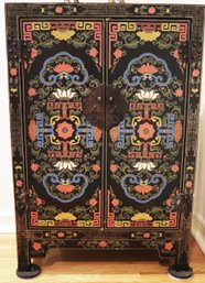 Pretty Hand Painted Chinese Lacquered Wood Cabinet