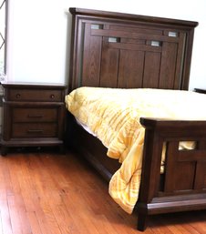 Dark Wood Mission Style Queen Size Bed Frame & Nightstand, Broyhill Nightstand, Good Clean Condition